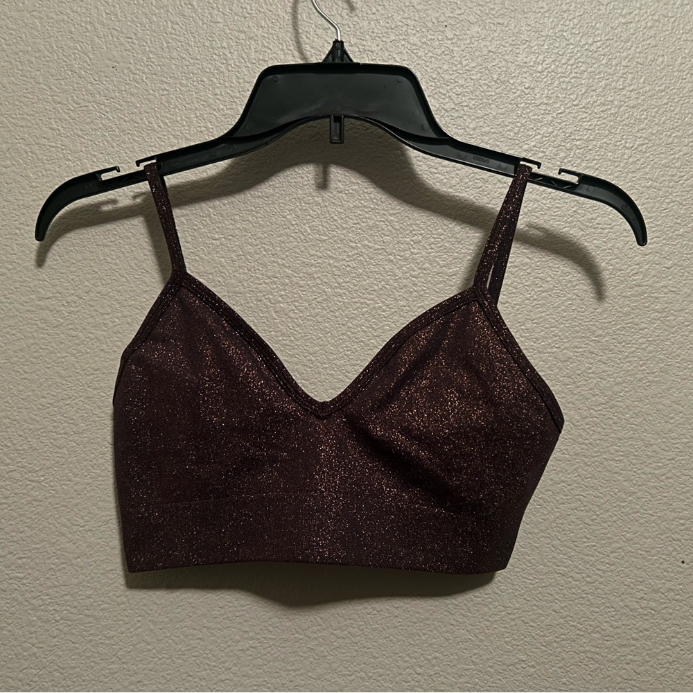 SKIMS Black and Brown Shimmer Bralette with Adjustable Straps, Size M